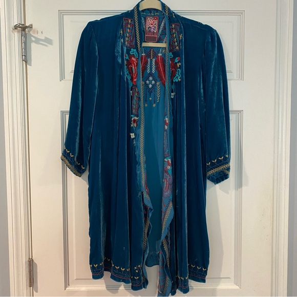 Johnny Was Blue Embellished Tunic with Mandarin Collar - Picture 2 of 5